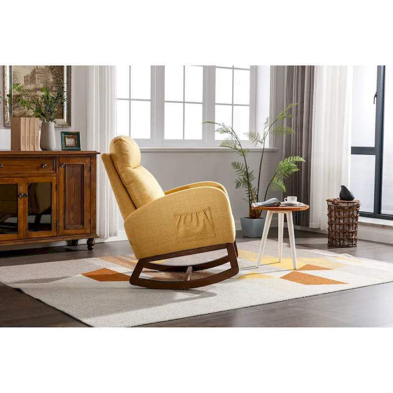 Modern Glider Chair, Recliner Armchair with Wood Legs and Side Pocket, Nursery Rocking Accent Chair with High Back