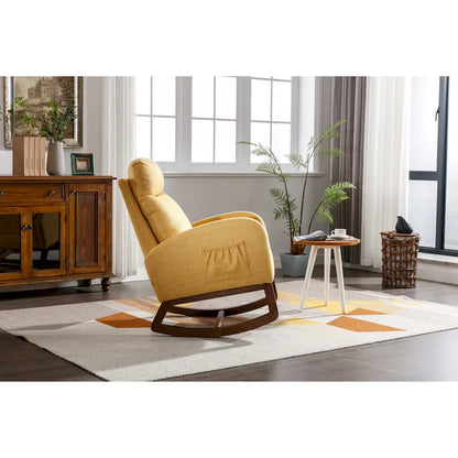 Modern Glider Chair, Recliner Armchair with Wood Legs and Side Pocket, Nursery Rocking Accent Chair with High Back
