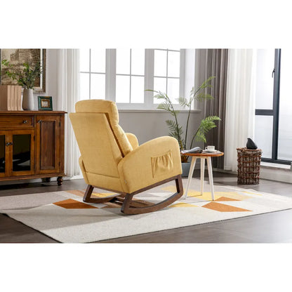 Modern Glider Chair, Recliner Armchair with Wood Legs and Side Pocket, Nursery Rocking Accent Chair with High Back