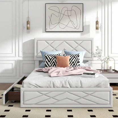 Queen Size Platform Bed with Headboard & Storage Frame