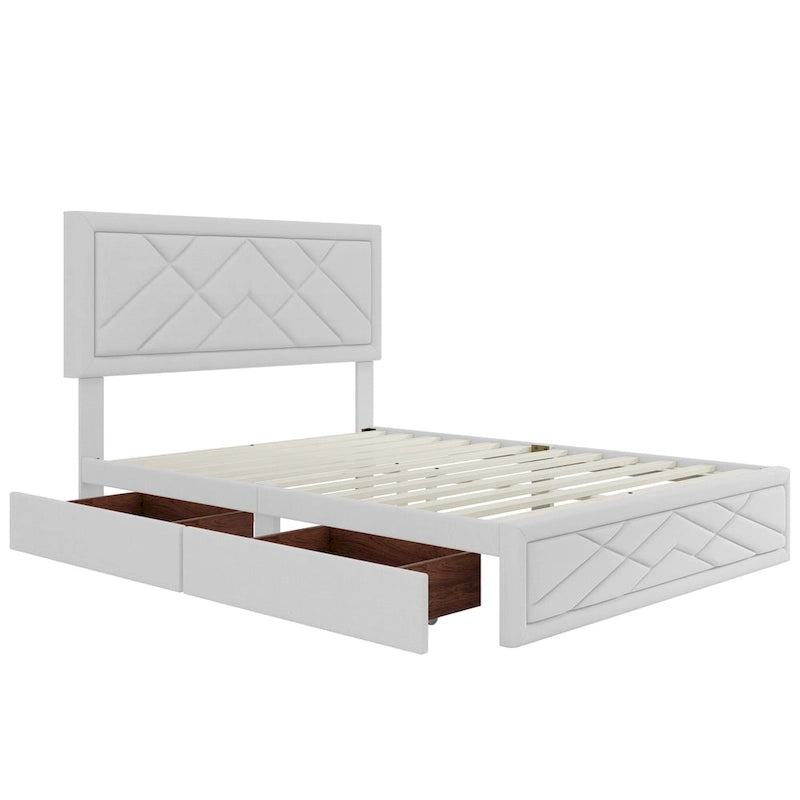 Queen Size Platform Bed with Headboard & Storage Frame