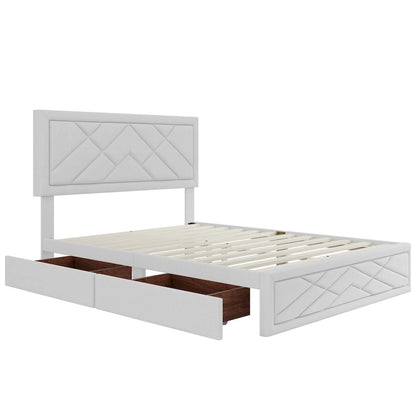 Queen Size Platform Bed with Headboard & Storage Frame