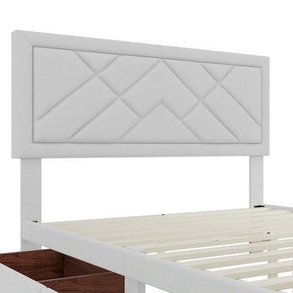 Queen Size Platform Bed with Headboard & Storage Frame