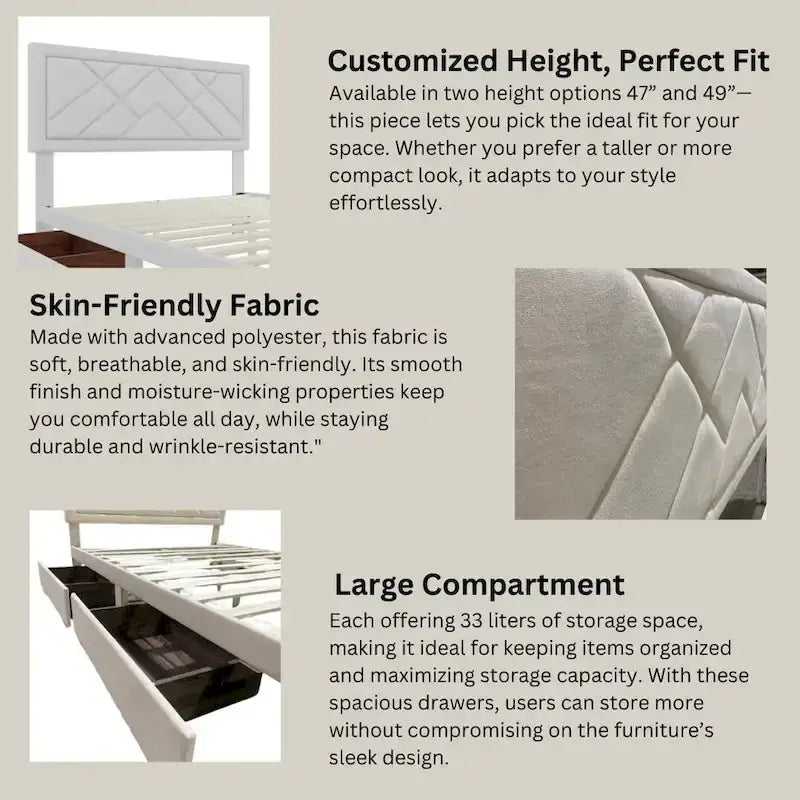 Queen Size Platform Bed with Headboard & Storage Frame