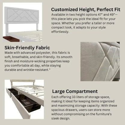 Queen Size Platform Bed with Headboard & Storage Frame