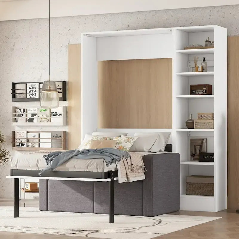Twin Size Murphy Bed Wall Bed with Sofa,with Shelves