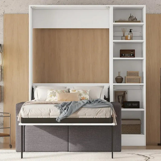 Twin Size Murphy Bed Wall Bed with Sofa,with Shelves