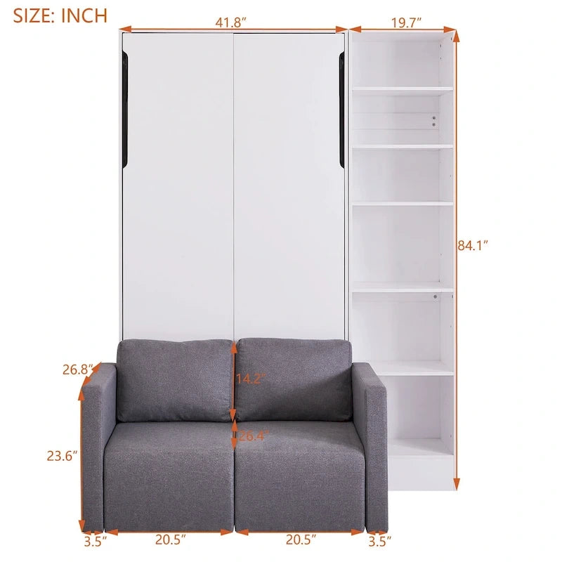 Twin Size Murphy Bed Wall Bed with Sofa,with Shelves