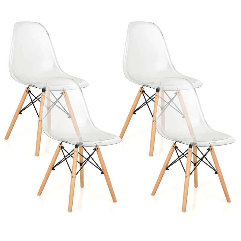 Set of 4 Dining Chairs Modern Plastic Shell Side Chair w/ Clear Seat &