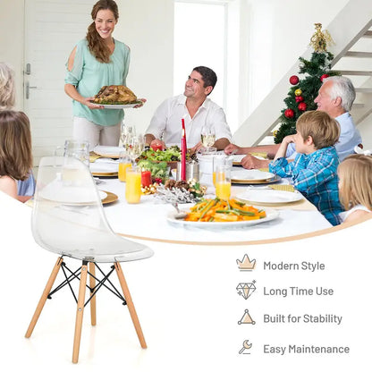 Set of 4 Dining Chairs Modern Plastic Shell Side Chair w/ Clear Seat &