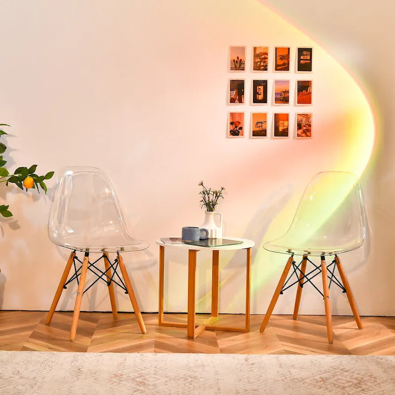 Set of 4 Dining Chairs Modern Plastic Shell Side Chair w/ Clear Seat &