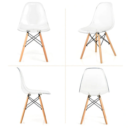 Set of 4 Dining Chairs Modern Plastic Shell Side Chair w/ Clear Seat &