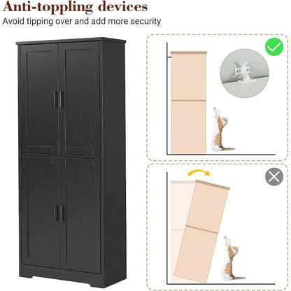 Kitchen Pantry Cabinet, Freestanding Pantry Storage Cabinet with Doors and Shelves