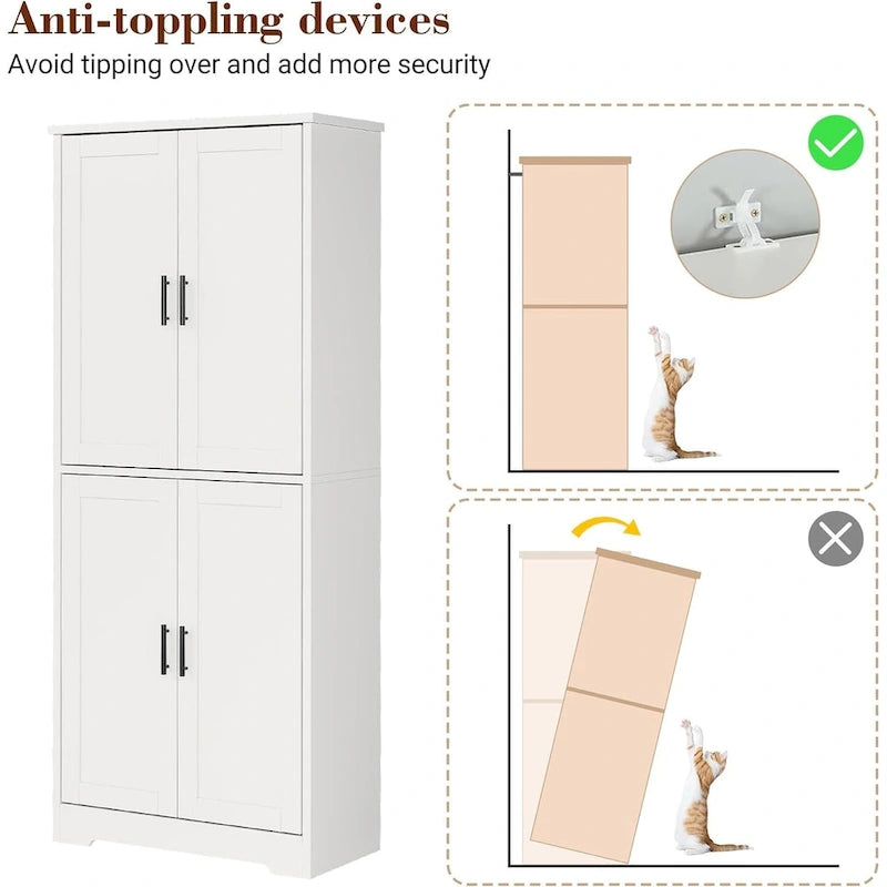 Kitchen Pantry Cabinet, Freestanding Pantry Storage Cabinet with Doors and Shelves