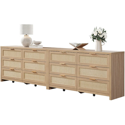 Set of 2 Elegant Right Angled Dresser with 6 Rattan Woven Drawers