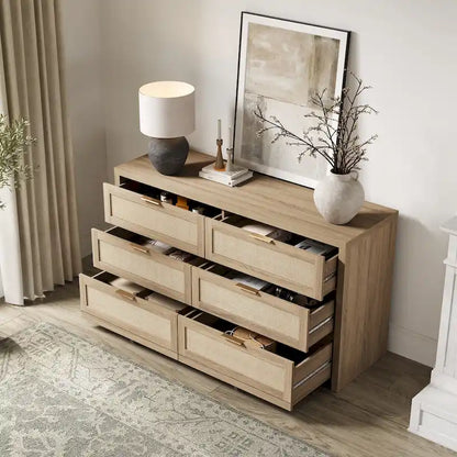 Set of 2 Elegant Right Angled Dresser with 6 Rattan Woven Drawers