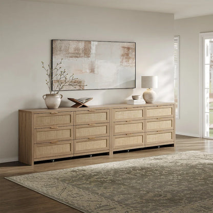 Set of 2 Elegant Right Angled Dresser with 6 Rattan Woven Drawers