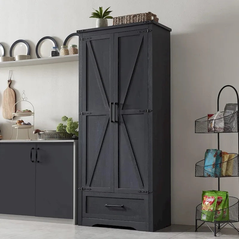 Farmhouse Kitchen Pantry Cabinet, Wood Storage Cabinets