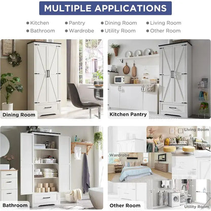 Farmhouse Kitchen Pantry Cabinet, Wood Storage Cabinets