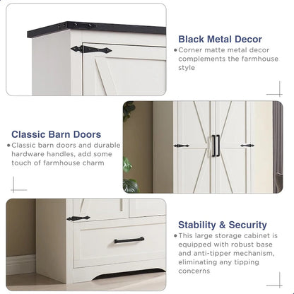 Farmhouse Kitchen Pantry Cabinet, Wood Storage Cabinets