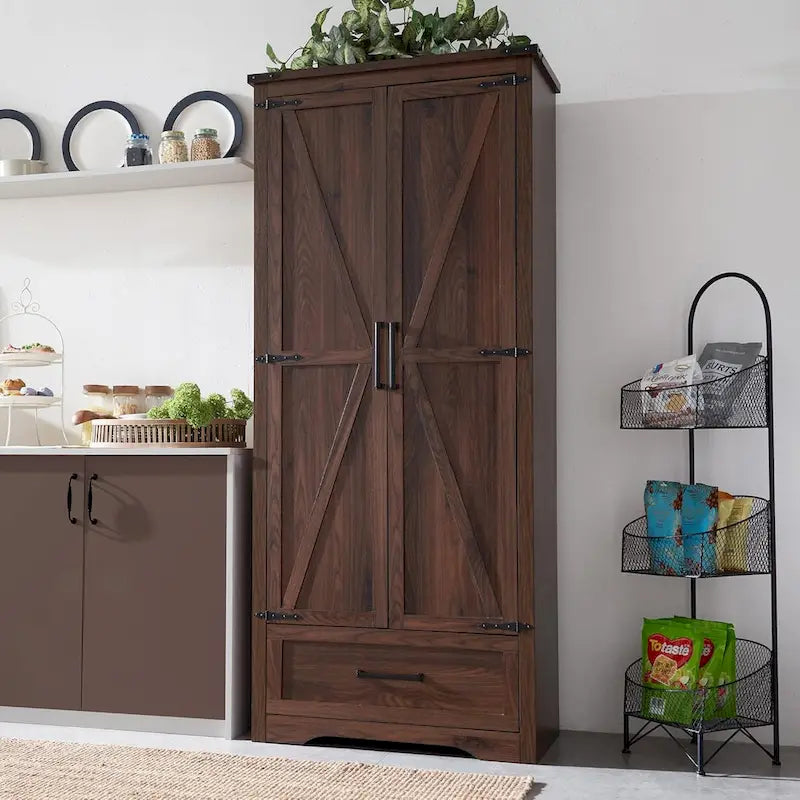 Farmhouse Kitchen Pantry Cabinet, Wood Storage Cabinets