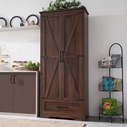 Farmhouse Kitchen Pantry Cabinet, Wood Storage Cabinets