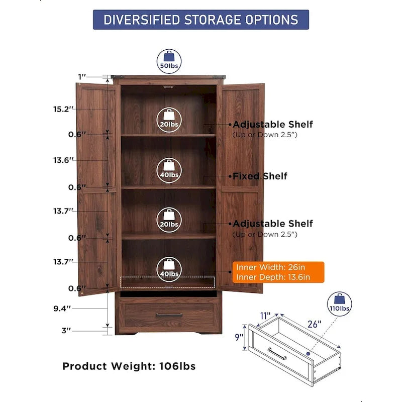 Farmhouse Kitchen Pantry Cabinet, Wood Storage Cabinets