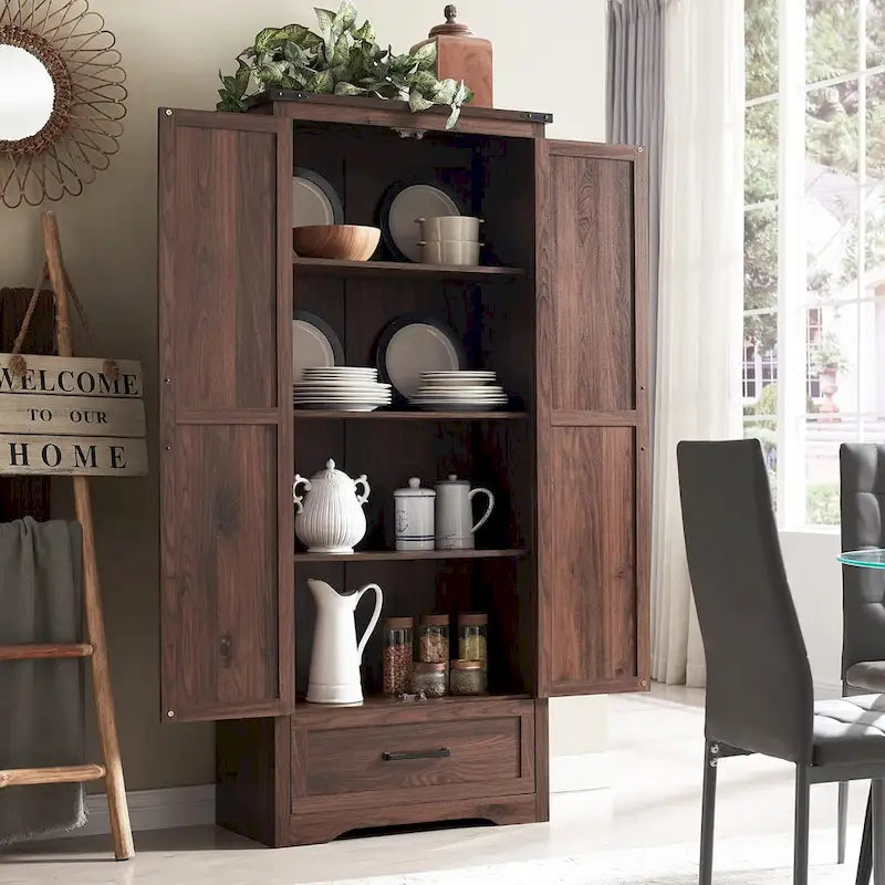 Farmhouse Kitchen Pantry Cabinet, Wood Storage Cabinets
