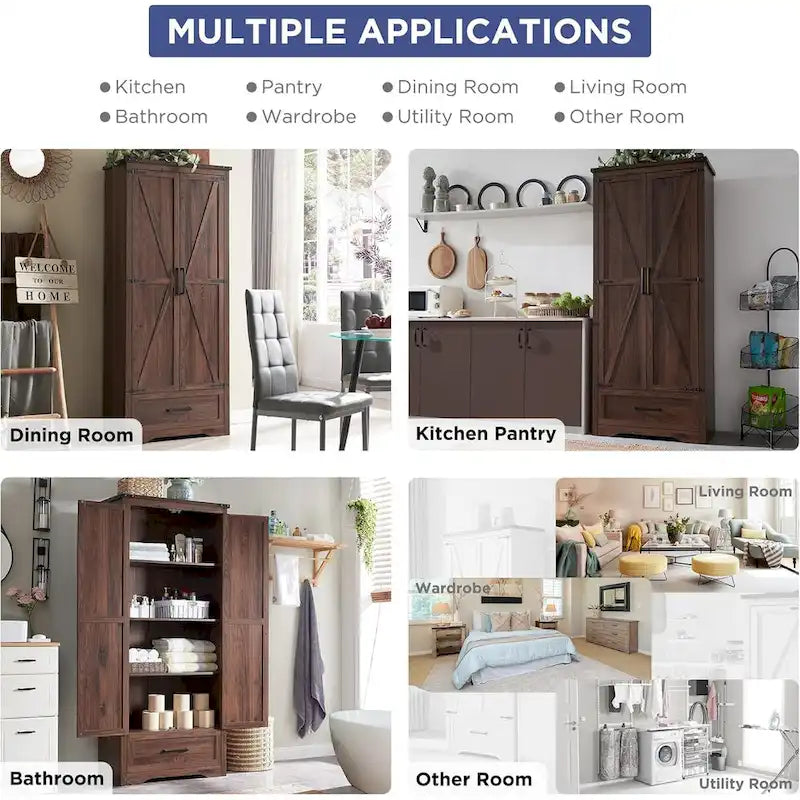 Farmhouse Kitchen Pantry Cabinet, Wood Storage Cabinets