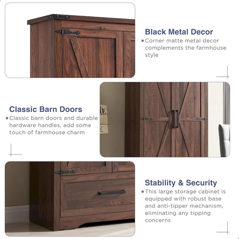 Farmhouse Kitchen Pantry Cabinet, Wood Storage Cabinets