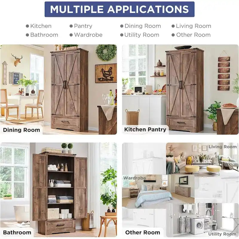 Farmhouse Kitchen Pantry Cabinet, Wood Storage Cabinets