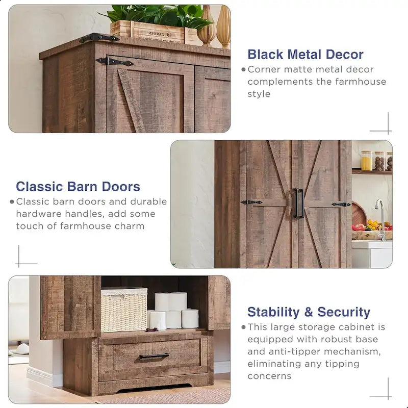 Farmhouse Kitchen Pantry Cabinet, Wood Storage Cabinets