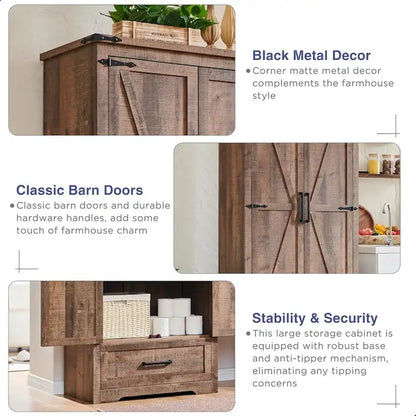 Farmhouse Kitchen Pantry Cabinet, Wood Storage Cabinets