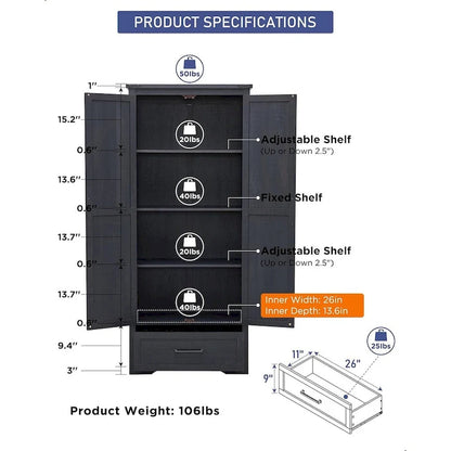 Farmhouse Kitchen Pantry Cabinet, Wood Storage Cabinets