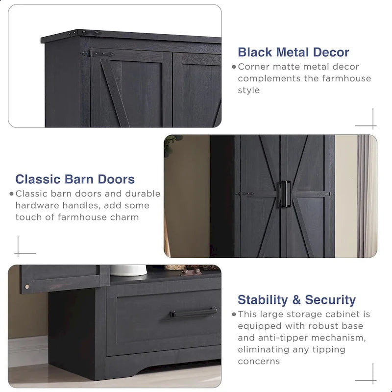 Farmhouse Kitchen Pantry Cabinet, Wood Storage Cabinets