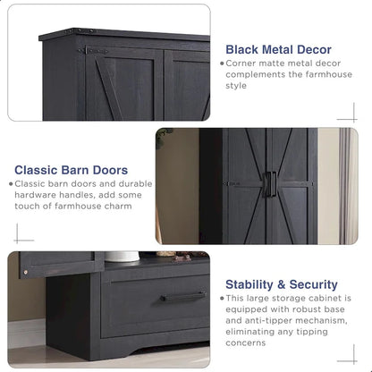 Farmhouse Kitchen Pantry Cabinet, Wood Storage Cabinets