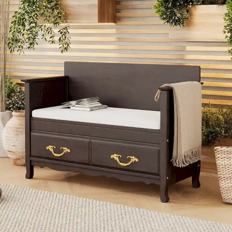 Modern Entryway Storage Bench with Removable Cushion for Living Room