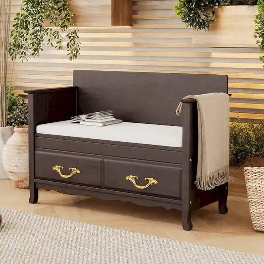 Modern Entryway Storage Bench with Removable Cushion for Living Room