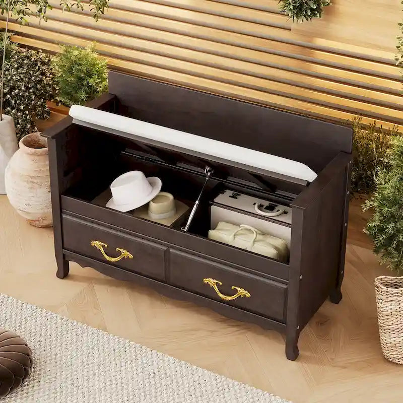 Modern Entryway Storage Bench with Removable Cushion for Living Room