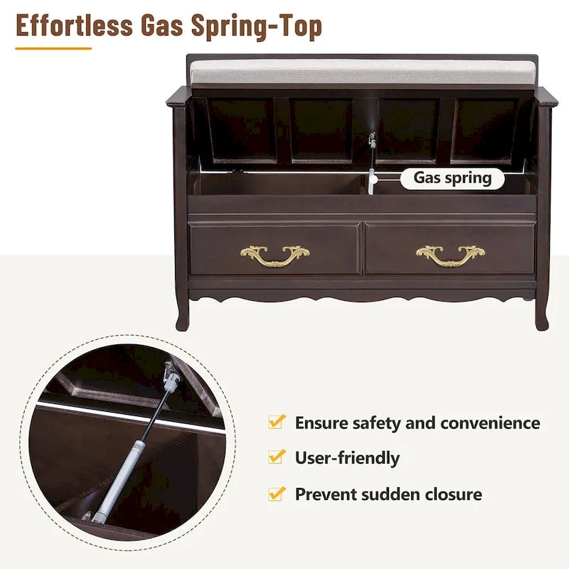 Modern Entryway Storage Bench with Removable Cushion for Living Room