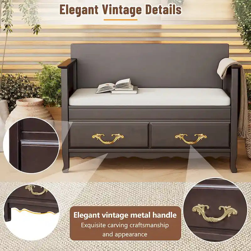 Modern Entryway Storage Bench with Removable Cushion for Living Room