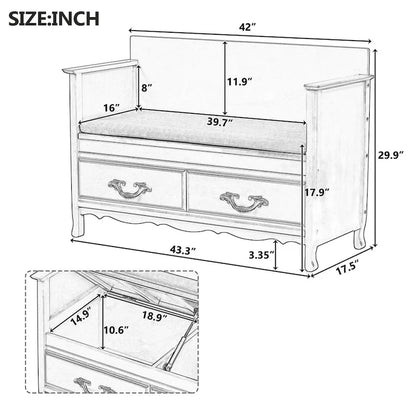 Modern Entryway Storage Bench with Removable Cushion for Living Room
