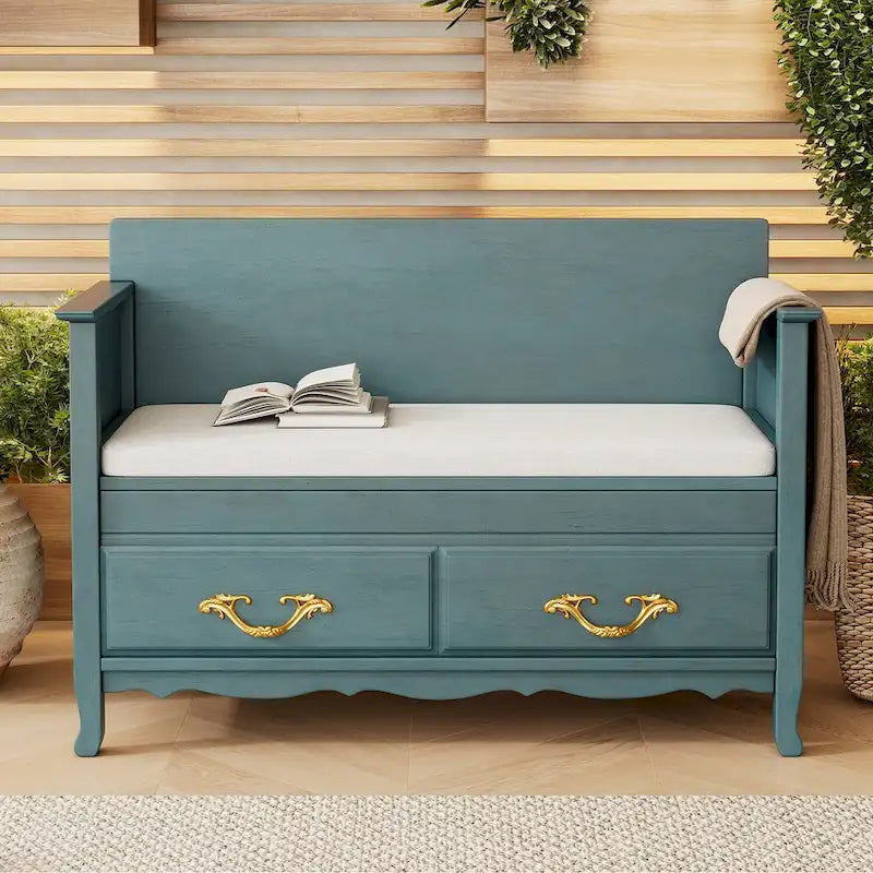 Modern Entryway Storage Bench with Removable Cushion for Living Room