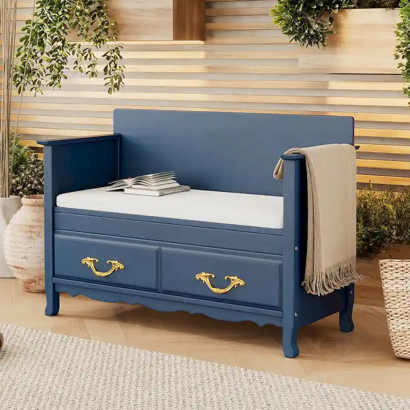 Modern Entryway Storage Bench with Removable Cushion for Living Room
