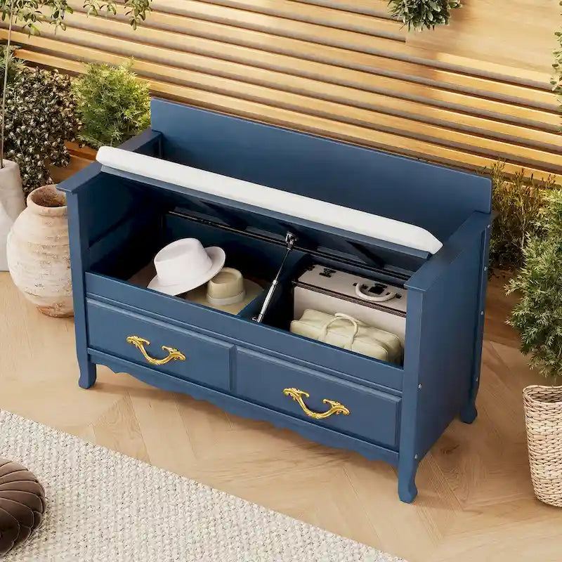 Modern Entryway Storage Bench with Removable Cushion for Living Room