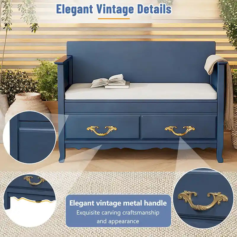 Modern Entryway Storage Bench with Removable Cushion for Living Room