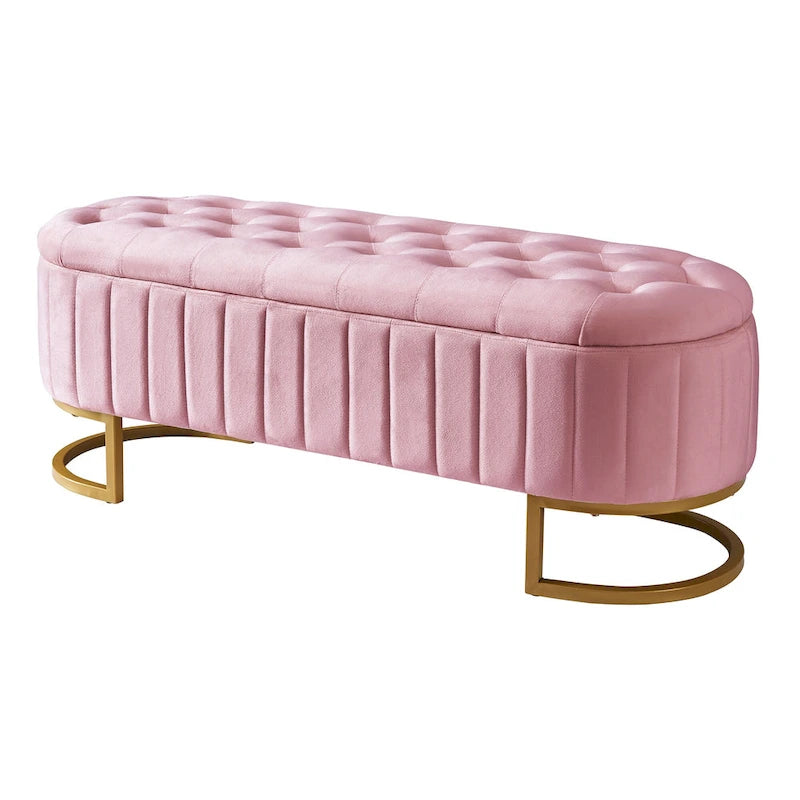 Roomfitters Elegant Velvet Storage Ottoman with Button-Tufted Design, Upholstered Bench with Metal Legs for Bedroom
