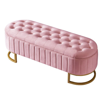 Roomfitters Elegant Velvet Storage Ottoman with Button-Tufted Design, Upholstered Bench with Metal Legs for Bedroom