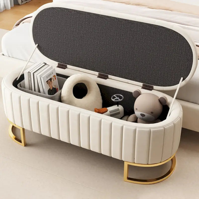 Roomfitters Elegant Velvet Storage Ottoman with Button-Tufted Design, Upholstered Bench with Metal Legs for Bedroom