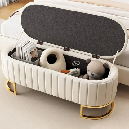Roomfitters Elegant Velvet Storage Ottoman with Button-Tufted Design, Upholstered Bench with Metal Legs for Bedroom